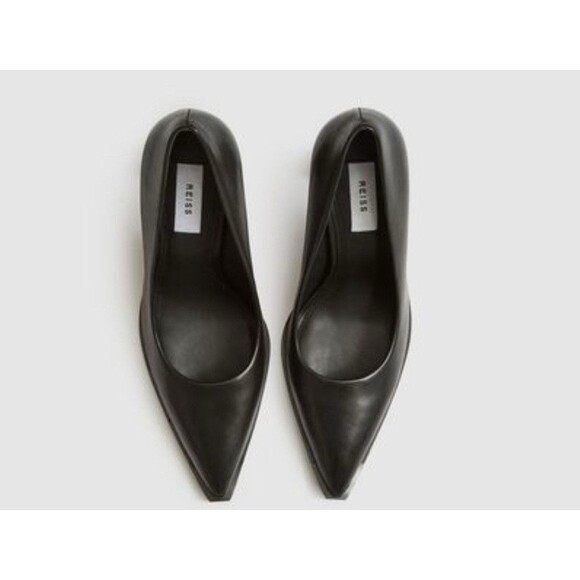 REISS Ada Court Leather Pump Heels In Black Sz 5.5 - Picture 1 of 10